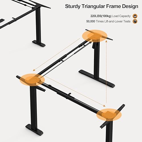 Miniatura 9 de Grandder Escritorio de pie en forma de L de altura ajustable, escritorio eléctrico de esquina de pie, mesa de computadora de 63 pulgadas con tablero