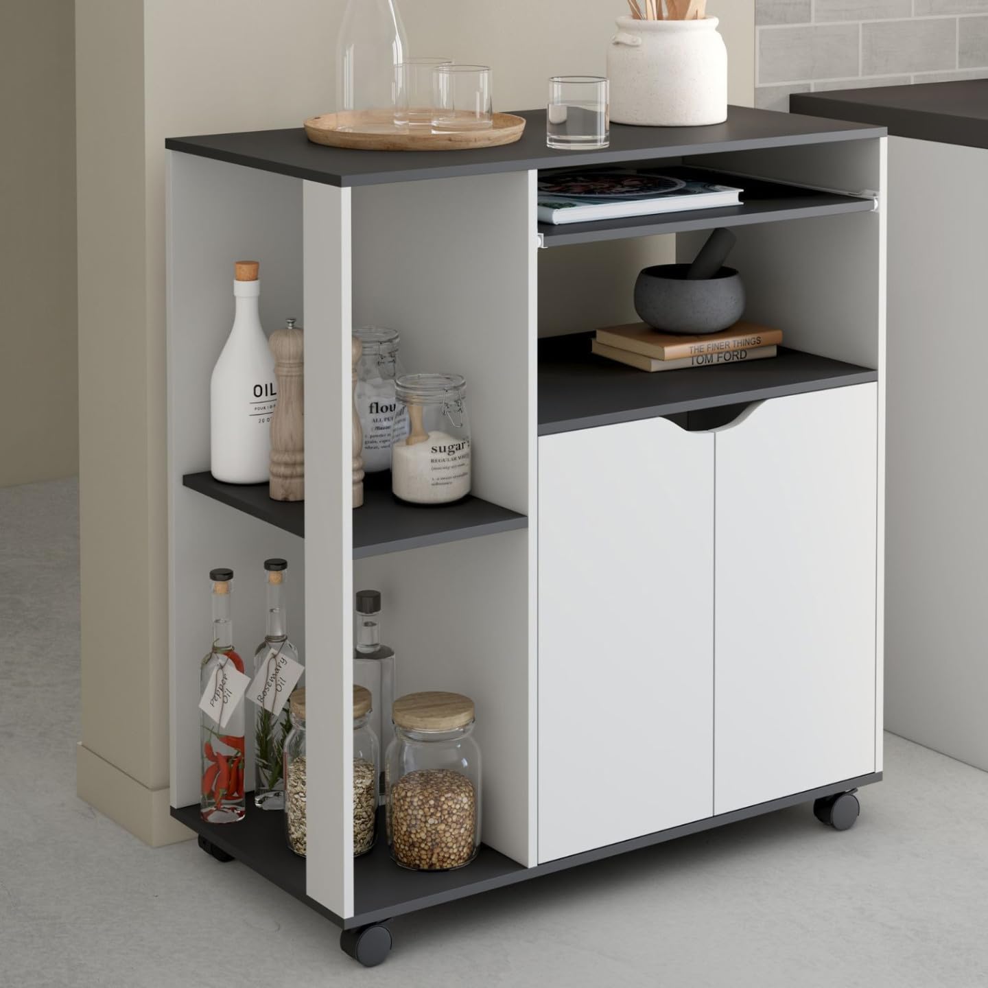 IDMarket - Aparador COSI, de madera blanca y tablero gris, 76 cm de largo