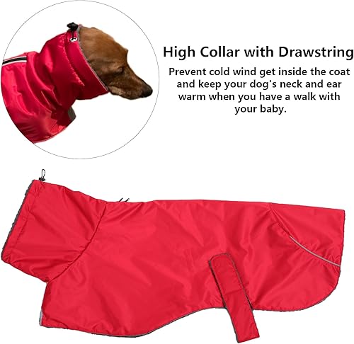 Dachshund Coats Waterproof Suitable for Dachshunds Sausage Weiner Dog Winter Coat Padded Fleece Puppy Snowsuit with Adjustable Bands Reflective Stripe - Plaid Red - M(Red,Medium)