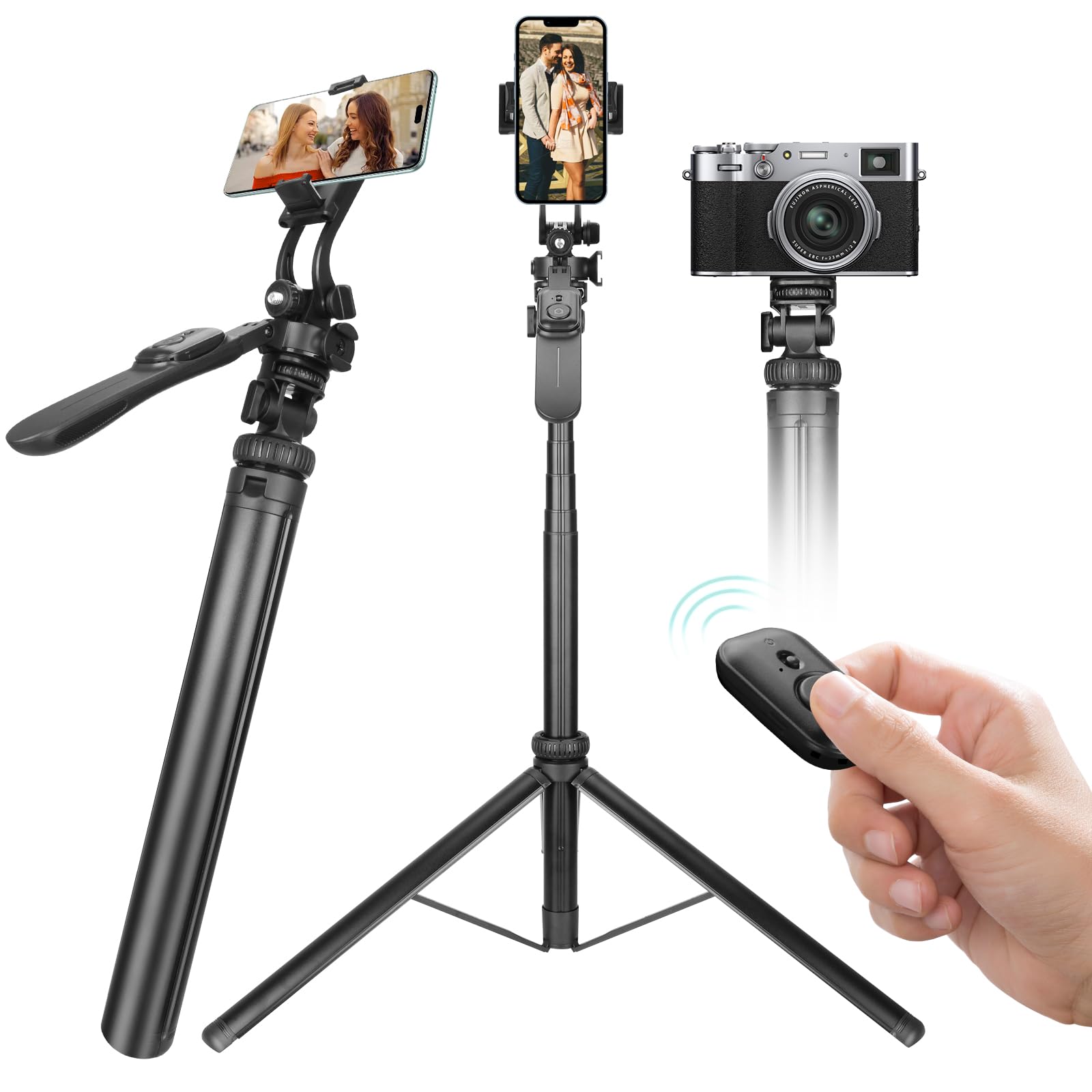 PADOM80" Phone Tripod, Tripod for iPhone & Selfie Stick Tripod Stand with Remote,Extendable All-in-1 360° Rotating Portable Travel Phone Tripod Stand for iPhone, Cell Phone, Android, Camera,GoPro