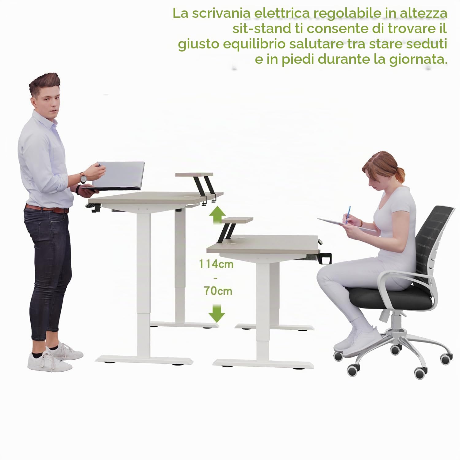 Radlove Scrivania elettrica regolabile in altezza, con 4 controlli in memoria e tecnologia anti-collisione (rovere+ripiano per monitor, 76 x 140 cm)