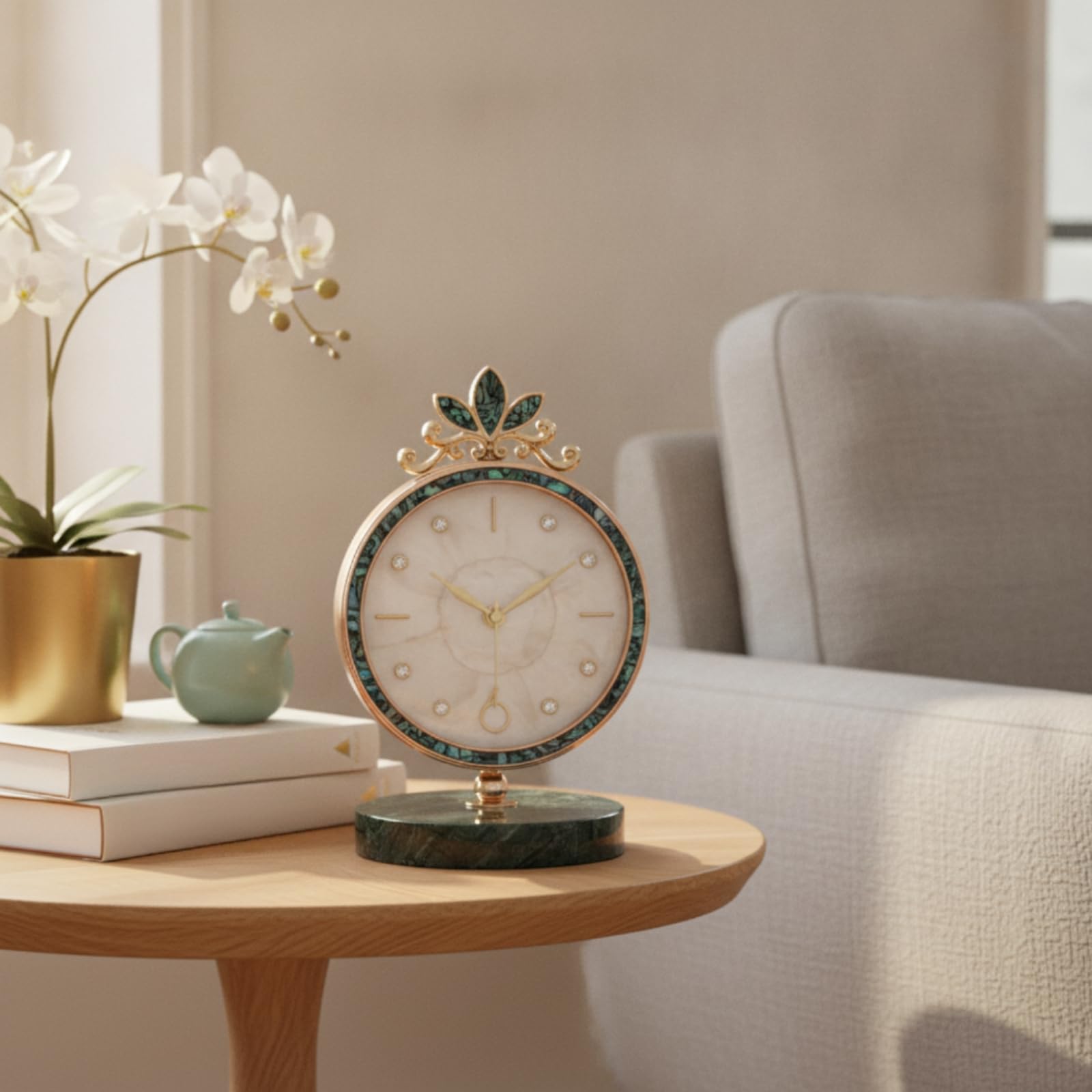 Quarz-Tischuhr Kristall-Zeiger Deko-Tischuhr Kreisförmige Form Wohndeko für Wohnzimmer, Schreibtisch, 602-0030 Klein
