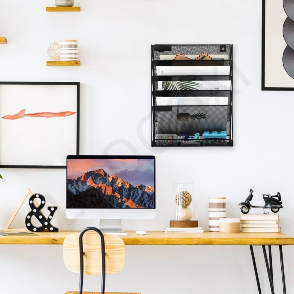 LUOGOXI書類棚6段テーブル収納棚壁掛けテーブル収納書類整理書類トレイレター収納書 (シルバー)