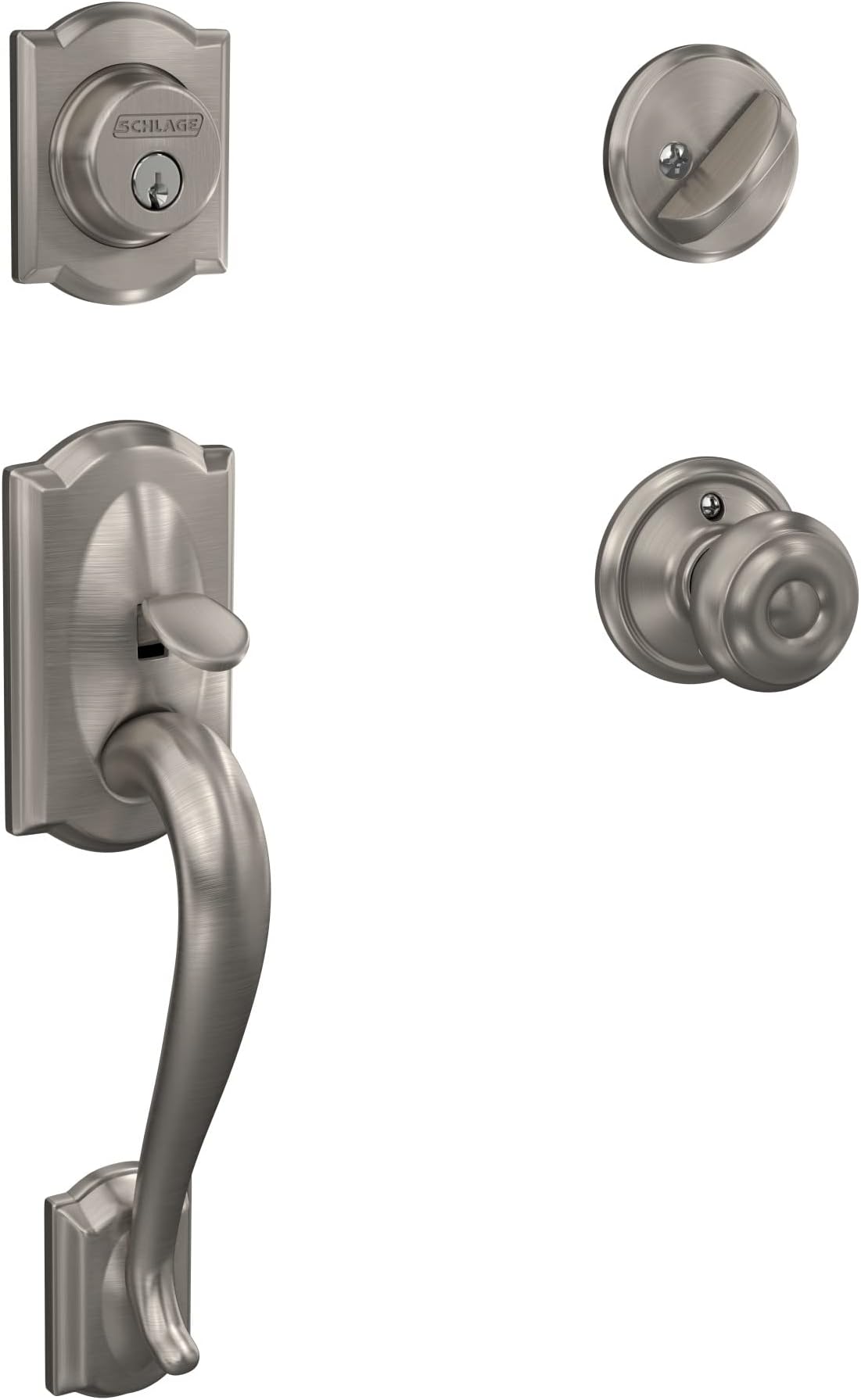 Schlage F60 V CAM 619 GEO Camelot Front Entry Handleset with