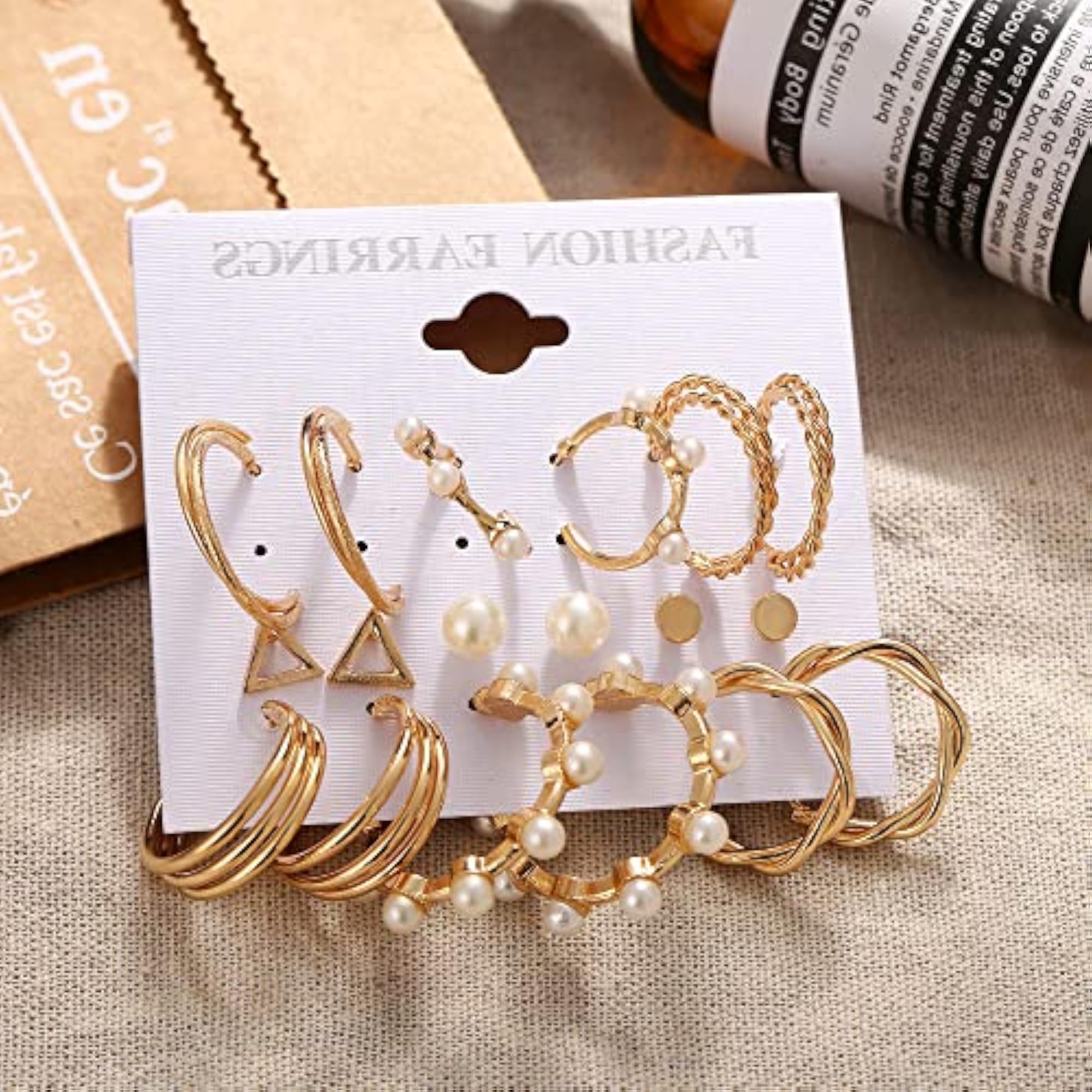 14 Pair Pearl Drop Hoop and Stud Earrings Combo for Women