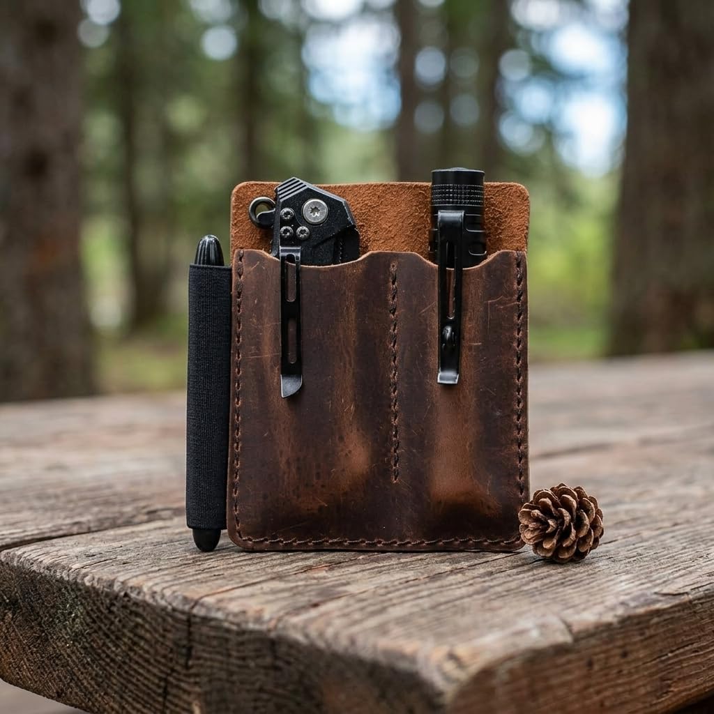 Leather Organizer Pouch 1 Piece Full Grain Chestnut Carrier