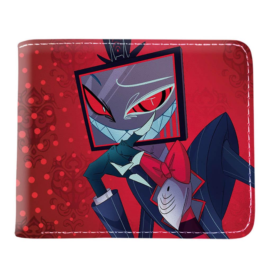 Hazbins Alastor Hotel PU Leather Wallet | Stylish Bifold Card Holder Small Purse with Zipper Coin Pocket | Multicard Wallets Coin Purse for Cash, Coin, Card, Bill (Pink-2)