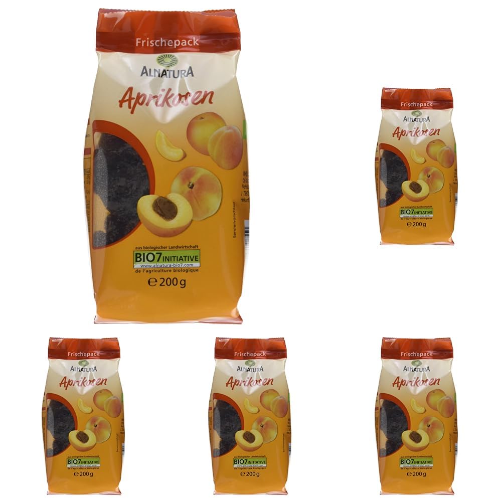 Alnatura Bio Aprikosen getrocknet, ohne Stein, 200g (Packung mit 5)