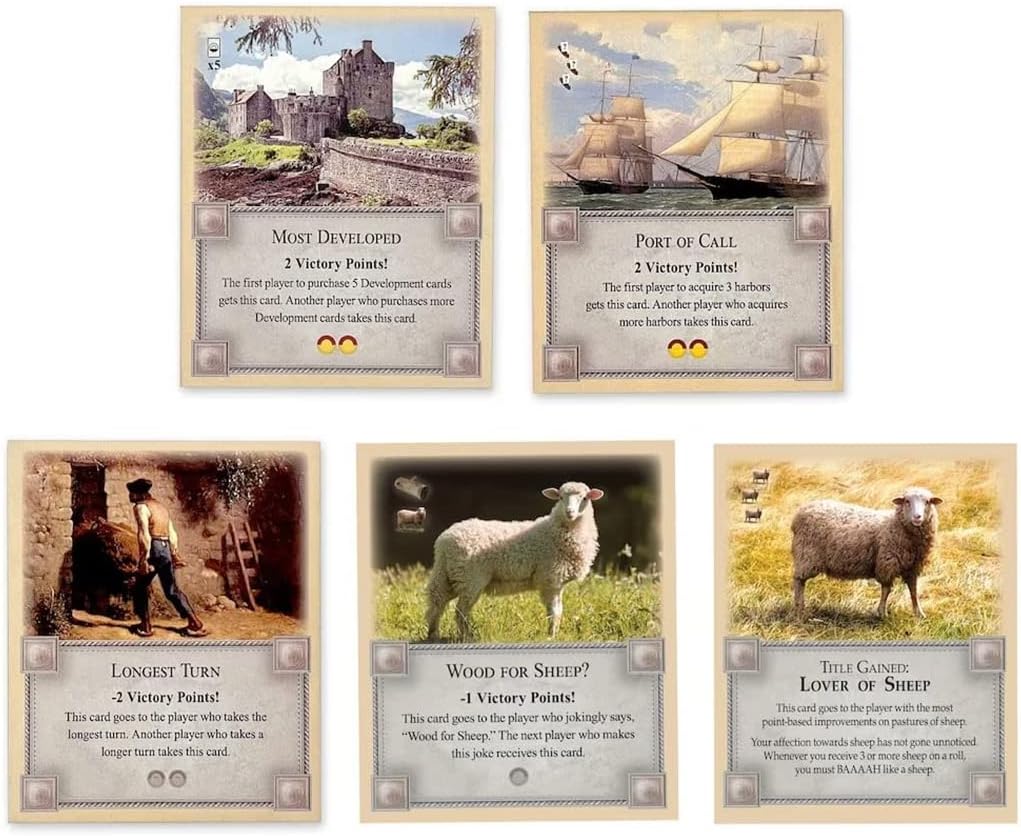 Victory Point Cards 5 Pack compatible with Catan's Settlers of Catan 5th Edition, Seafarers, Cities and Knights and Catan Expansions