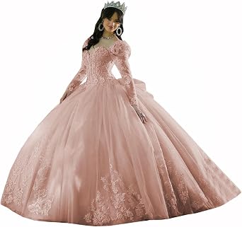 ZHengquan Womens Sweetheart Tulle Quinceanera Dresses Lace Appliqued Sweet 15 16 Dresses Detachable Puffy Sleeve Ball Gowns