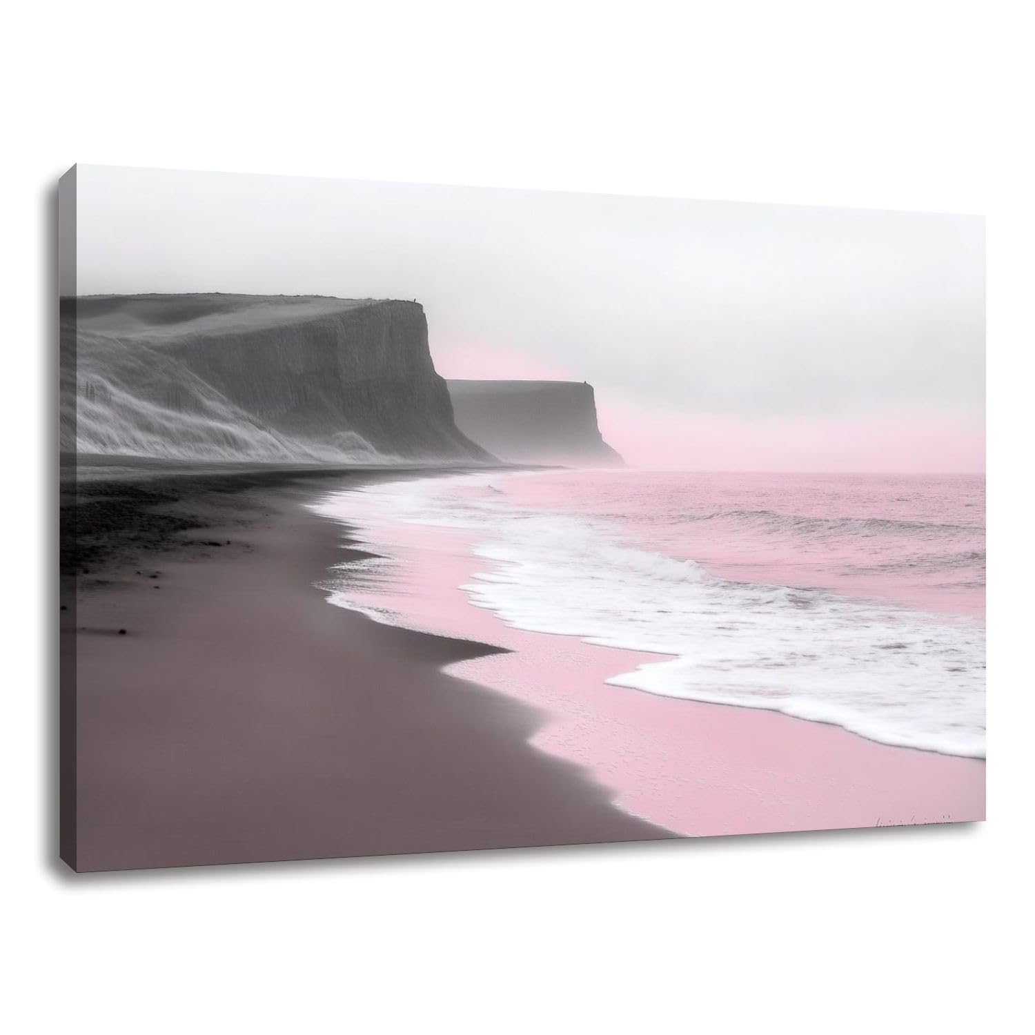 Canvas Wall Art Prints Tropical Beach Sunset Seascape Black White Paintings Pink Sea Waves Large Framed Artwork Wall Paintings Pictures Posters 24"x36
