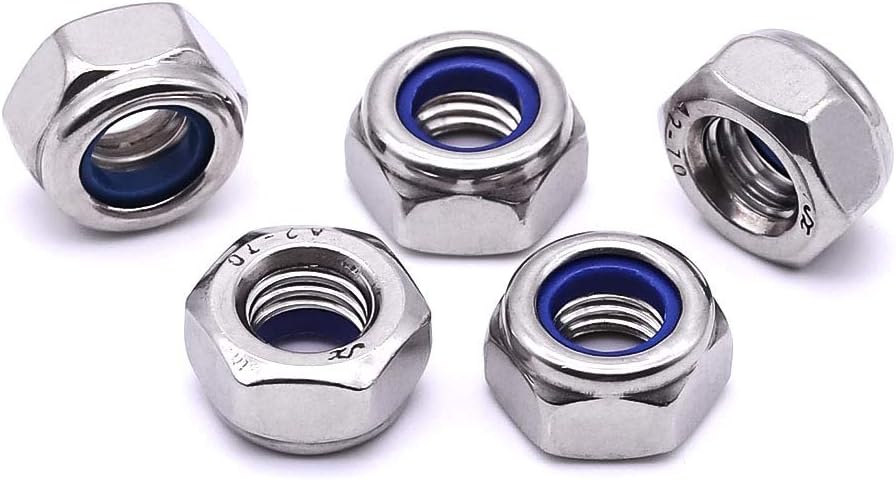 M8-1.25 (20 pcs) Nylon Insert Hex Lock Nuts 304 Stainless Steel 18-8 Locknut, Bright Finish, DIN985