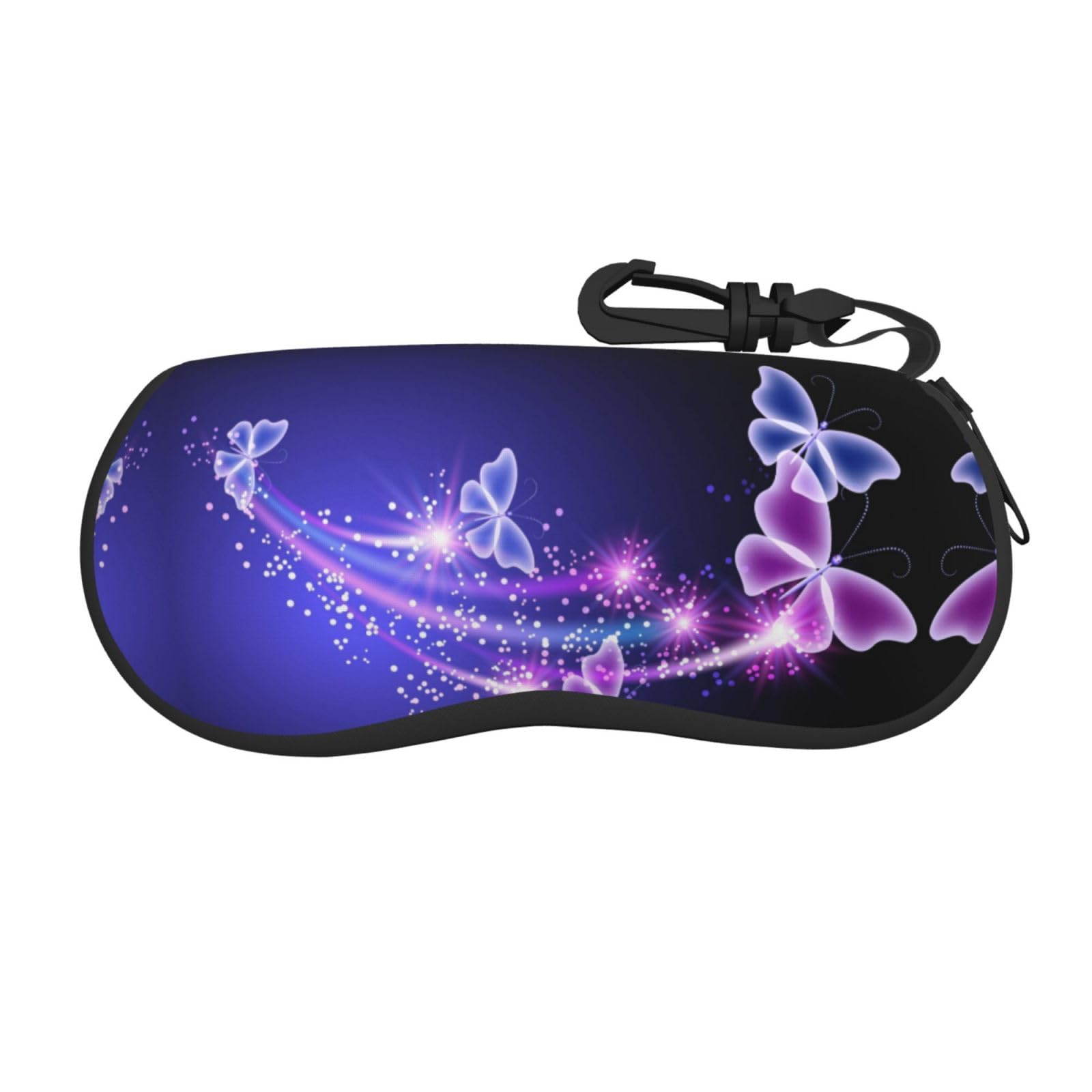 Faduni Lovely Purple Butterfly Lightweight Soft Sunglasses Case,Neoprene Zipper Glasses Pouch,Portable Eyeglasses Bag With Hook For Women Men