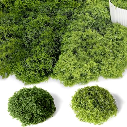 100 g, Mousse Artificielle pour Décorer, Mousse Fausse Herbe Décorative pour Bricolage, Présentation de Table, arrangements floraux, jardin féérique et mariage(foncé 50 g clair 50 g)