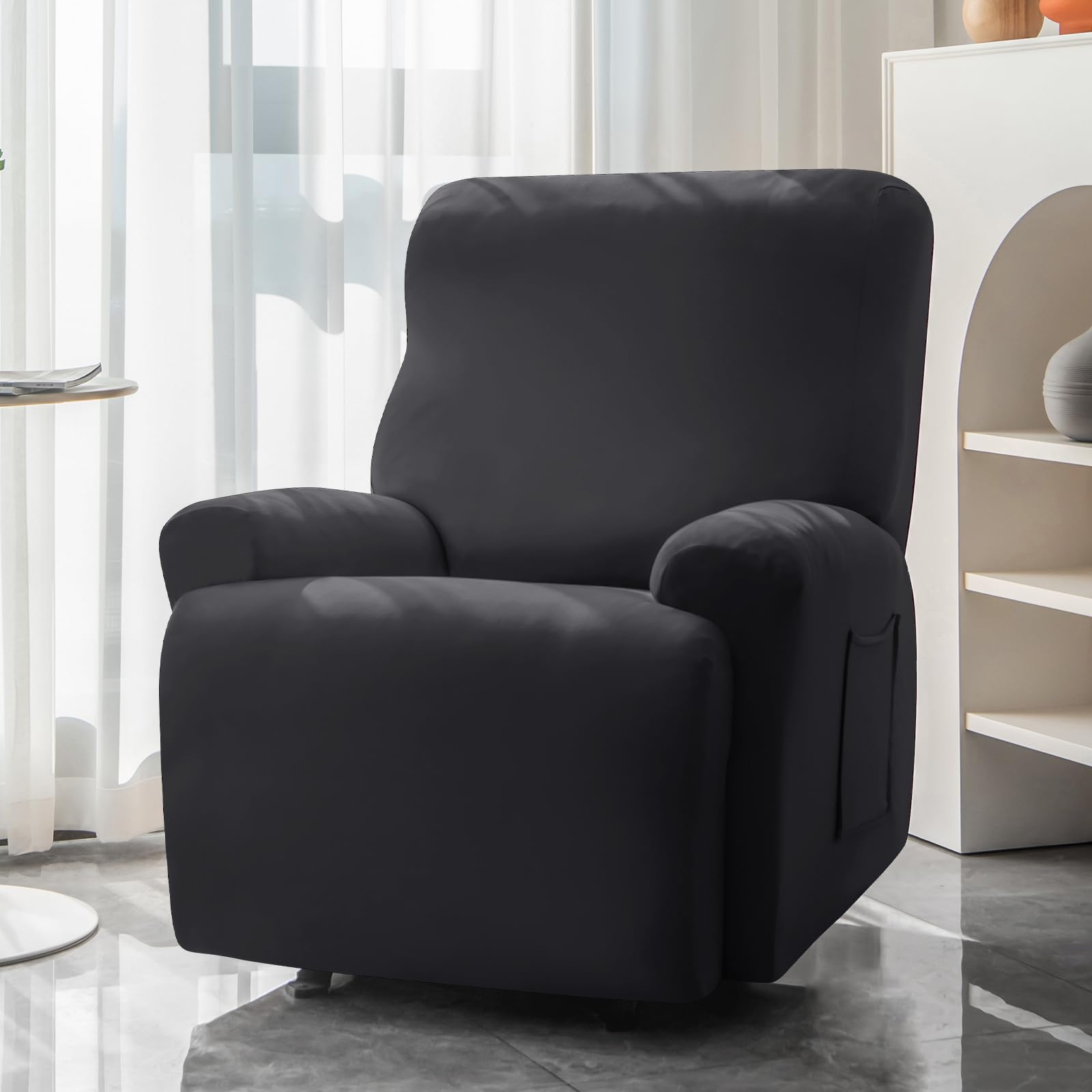 Alishomtll 4 Pieces Recliner Chair Covers, Stretch Recliner Sofa Covers with 2 Side Pockets - Image 2