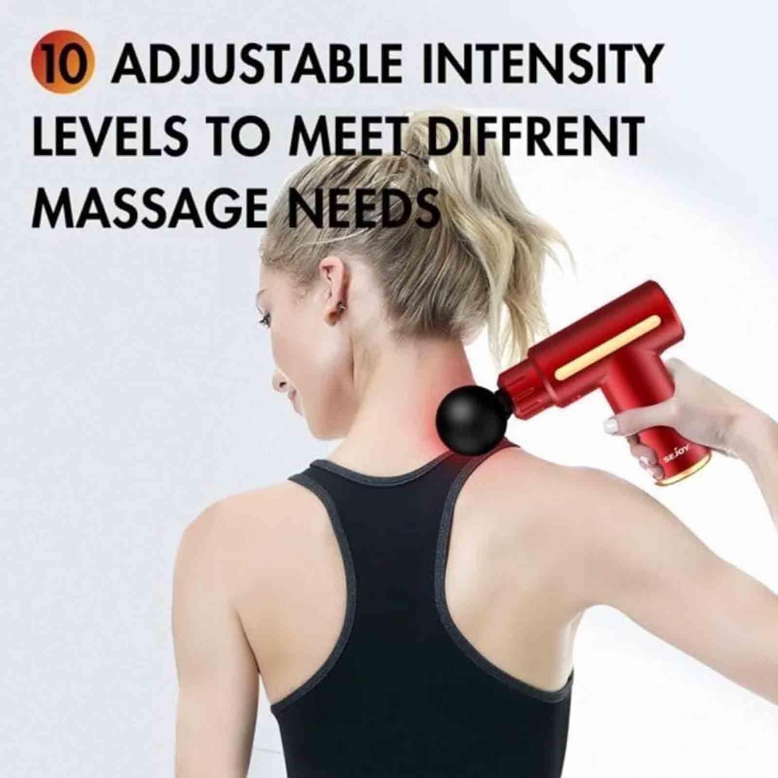 Pistolet De Massage des Tissus Profonds, Portable avec 4 Têtes De Massage, Écran Tactile LCD pour La Relaxation des Épaules, du Dos Et du Corps Red,13 * 13 * 5cm