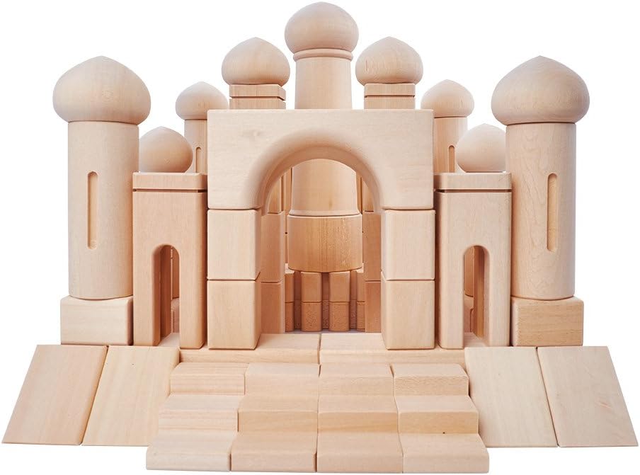 Natural Wooden Blocks for Kids - Wood Castle Building Blocks for Toddlers - Aladdin's Palace 97 Pieces Wooden Block Set for Girls and Boys Ages 3-7
