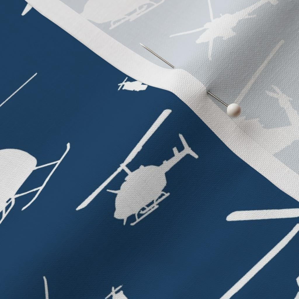 Spoonflower Fabric - Navy Blue White Small Helicopters Aviation Airplane Flight Military Printed on Petal Signature Cotton Fabric by The Yard - Sewing Quilting Apparel Crafts Decor