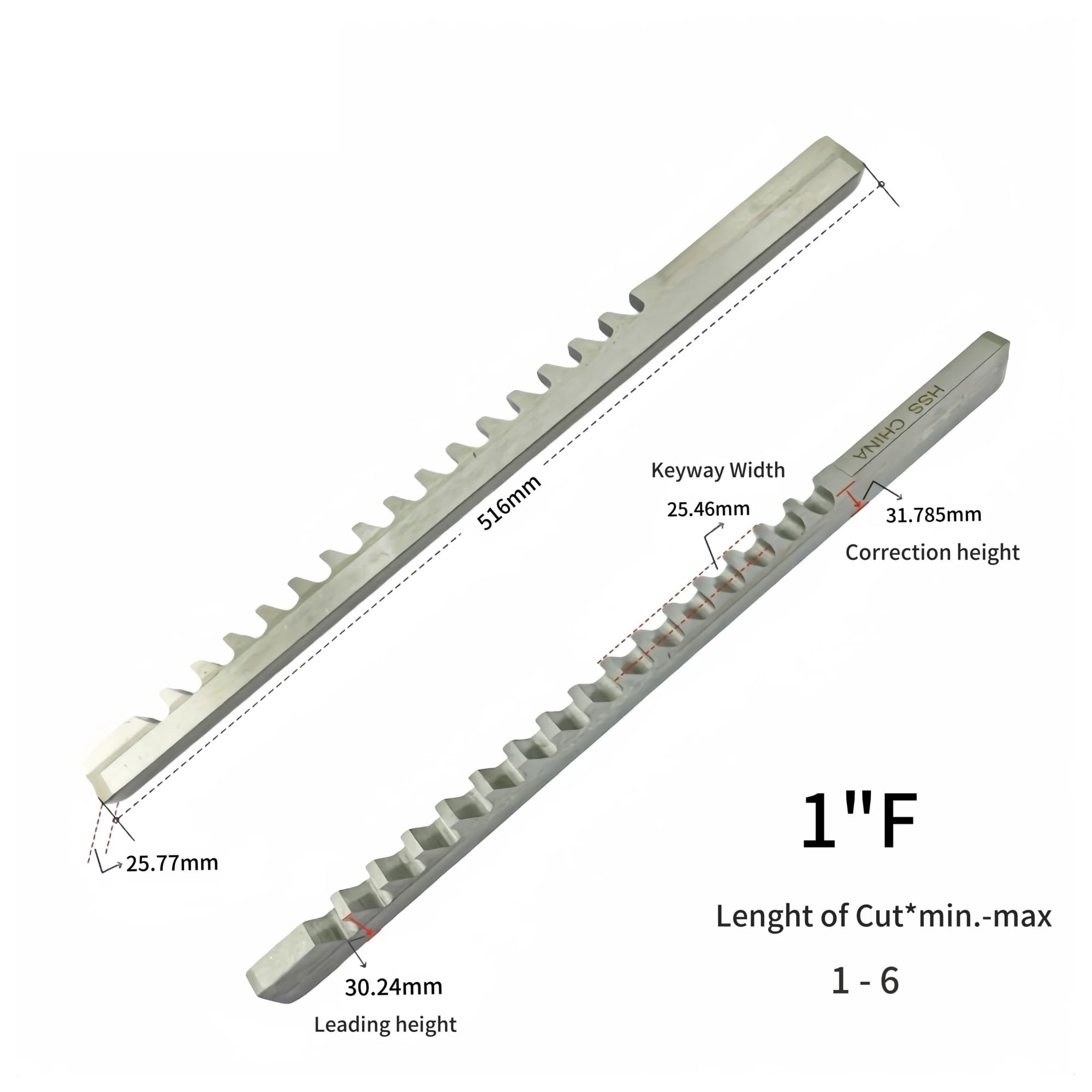 Broccia per chiavetta Tipo F a Spinta, Utensili per chiavetta in Acciaio rapido per Macchine Utensili CNC F1-20/22/24/25mm per tornio (1-F)