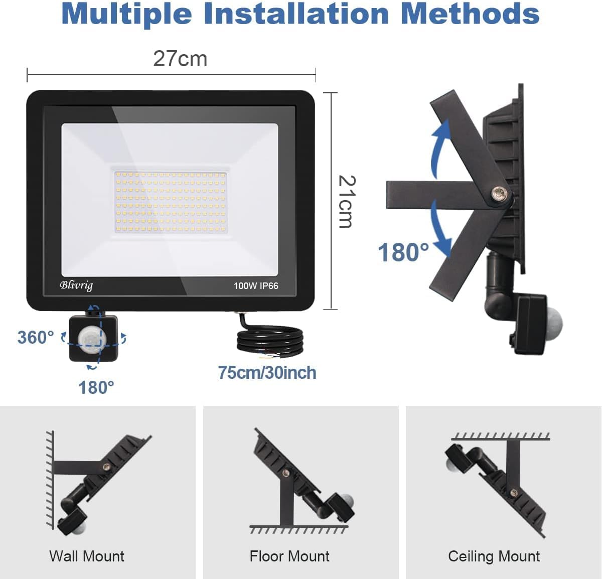 LED Strahler mit Bewegungsmelder Außen 100W 3000K Warmweiß 2 Stück | IP66 Wasserdicht, 120° Strahl, 10000LM Superhell 144 LEDs, Ideale Außenstrahler für Garten Garage Hof Hinterhof