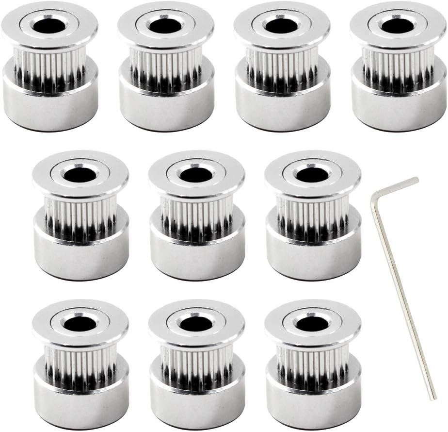 Timing Belt Pulley 20 teeth 5mm Bore For 3D Printer CNC 6mm Width Belt Pack of 10 (Wrench Included)