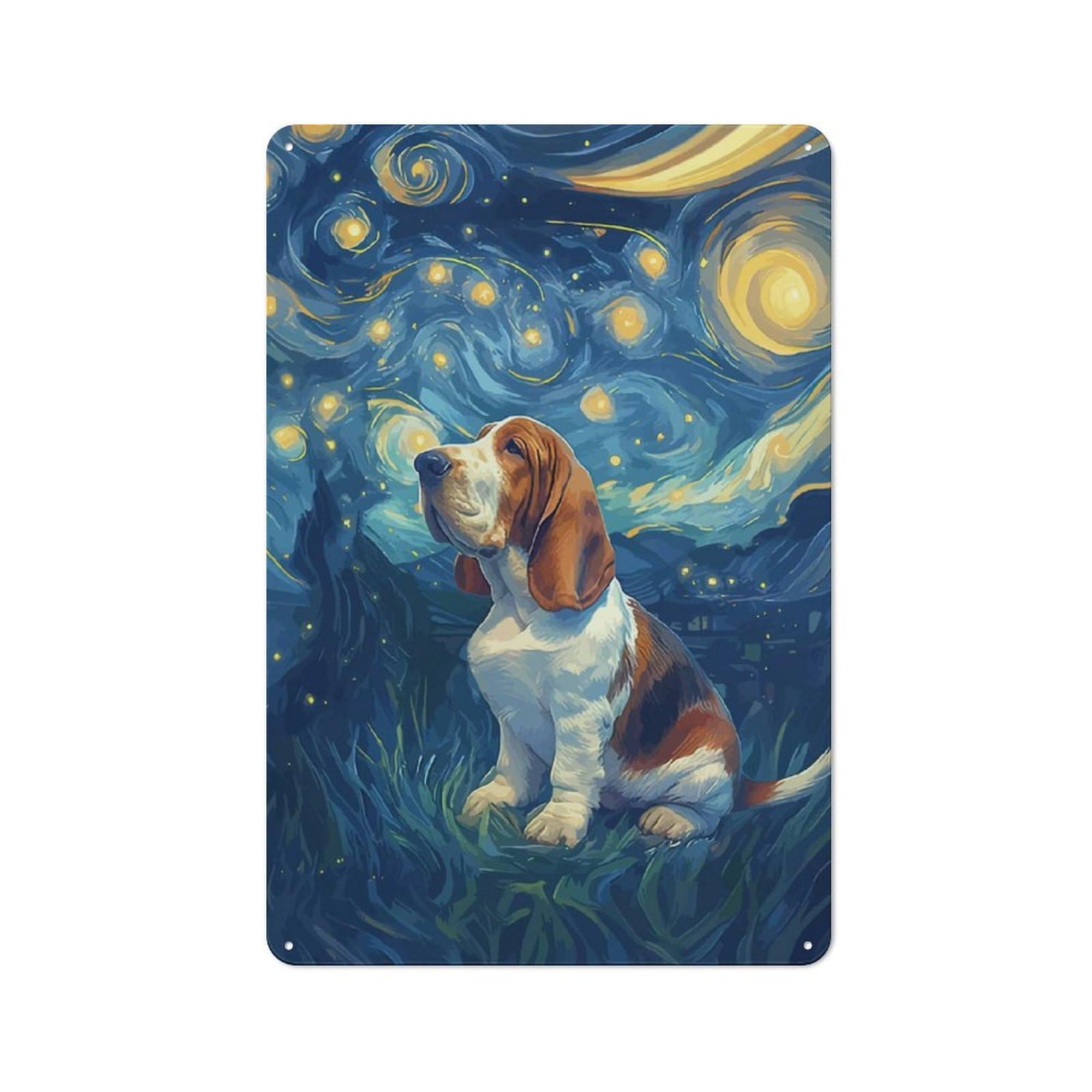 Junmoney Style-12 Starry Night Bastet Hound Retro Metal Sign 30X20cm For Garden Room Or Summerhouse, A Decorative Christmas Gift For Summerhouse Decorators