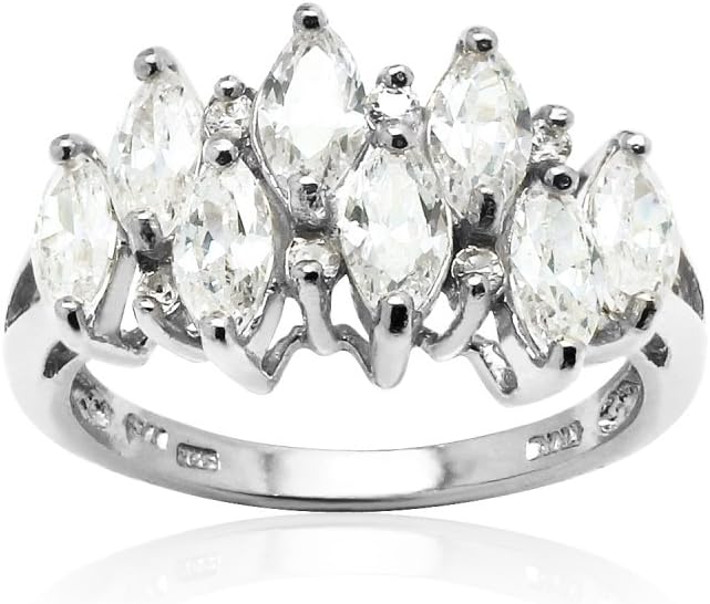 Hoops & Loops Sterling Silver Cubic Zirconia Marquise-cut Crown Cluster Ring, Sizes 6 7 8 9