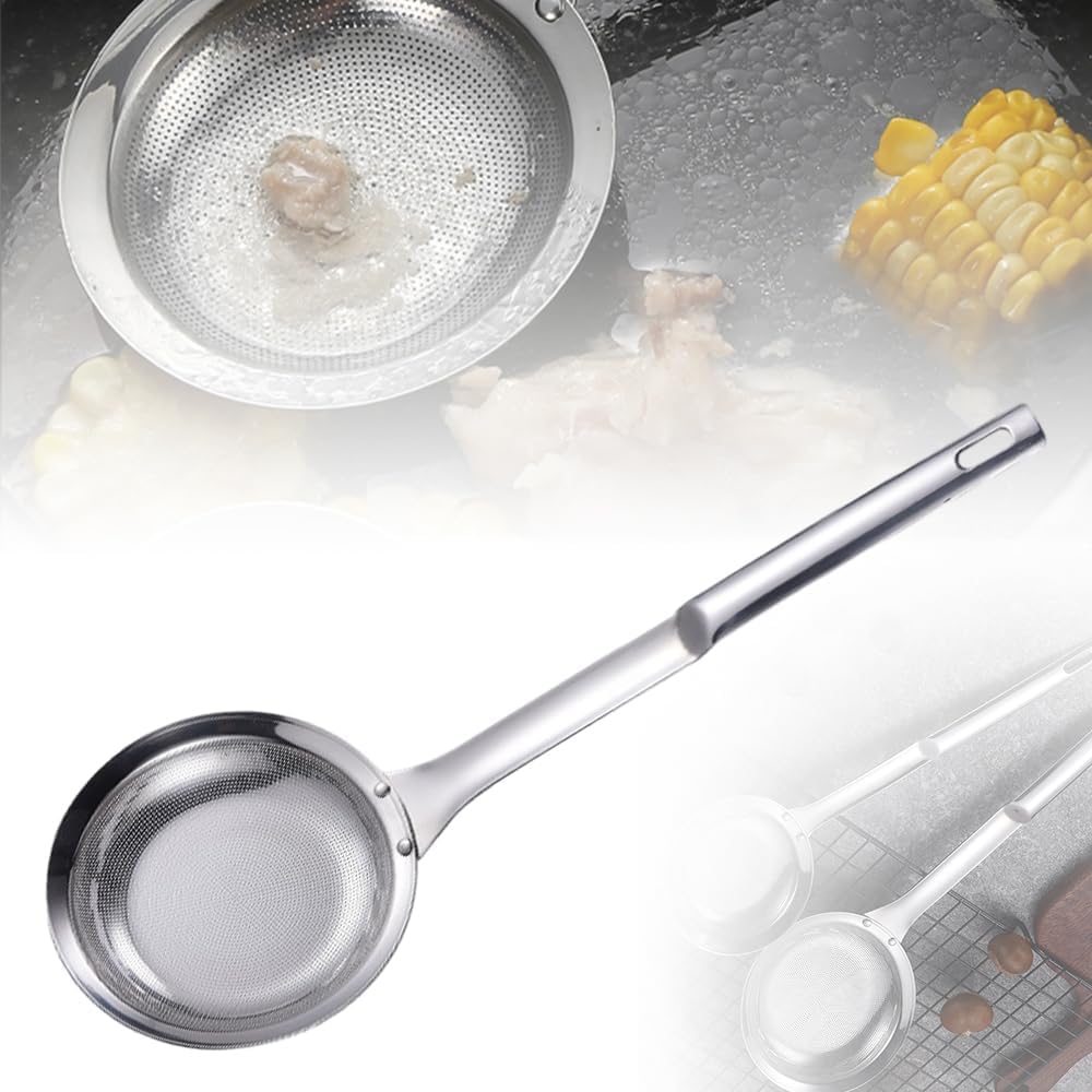 Stainless Steel Colander, 2026 Upgrade Extra Fine Mesh Strainer with Handle, Oil Filter Food Strainer, Kitchen Gadget (Small+Large) (L 32.8CM)