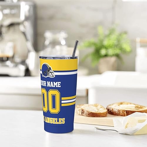 Miniatura 7 de Vaso personalizado de Los Ángeles, vaso personalizado con nombre y número, vasos aislados personalizados con pajita, taza de café de viaje de acero