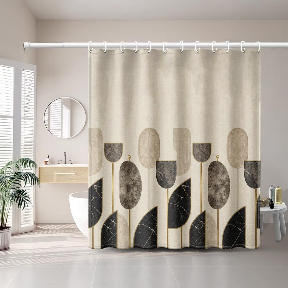 GLWDMB 1 Piece 180x200CM Minimalist Geometric Tulip Printed Shower Curtain With Hook, Polyester, for Windows And Walls, Bathtub, Bathroom, Machine Washable, All Season Universal