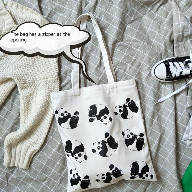 Panda Canvas One Shoulder Travel Bag - Stylish College Student Class & Shopping Tote3