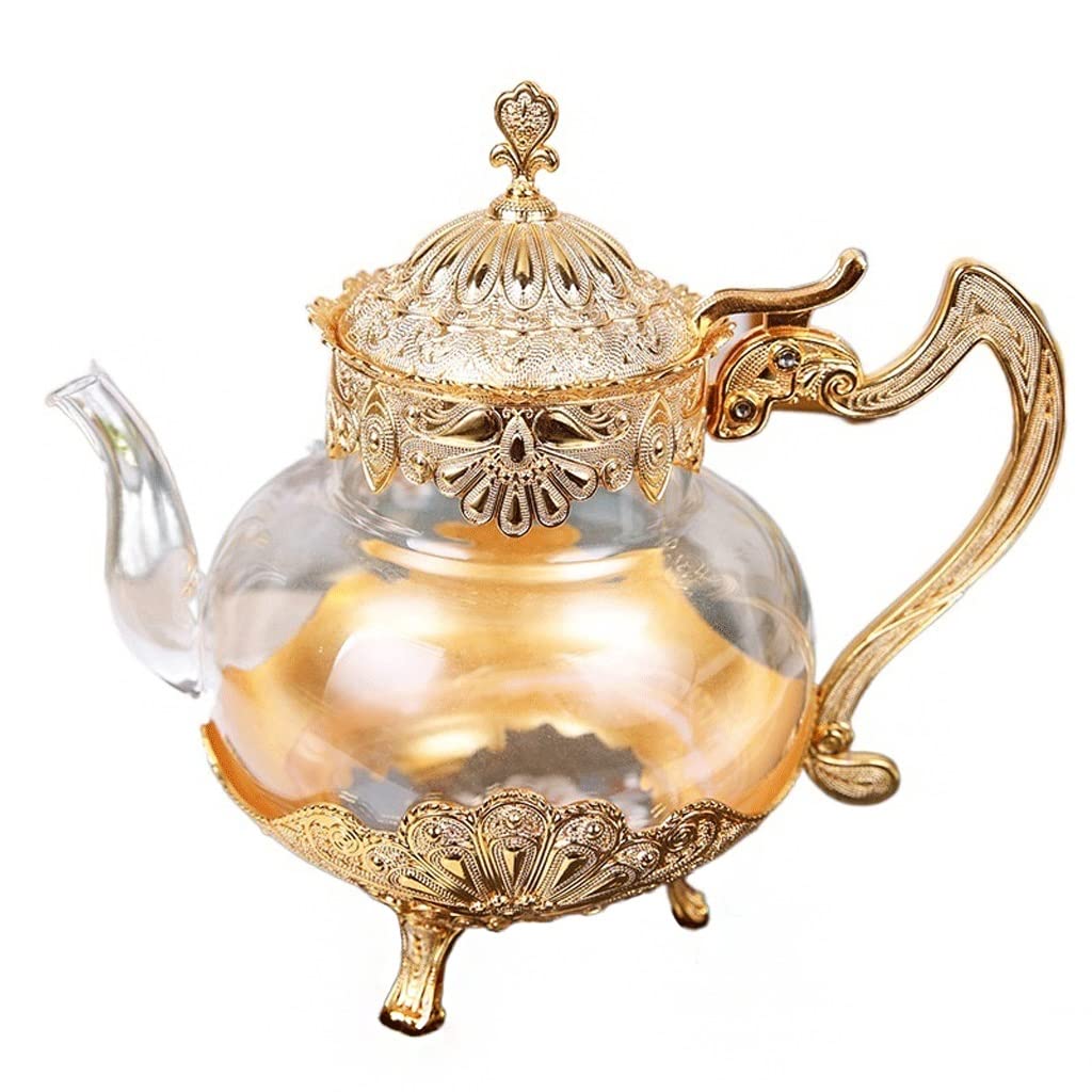 Théière en verre doré 1000 ml pour infusions et boissons