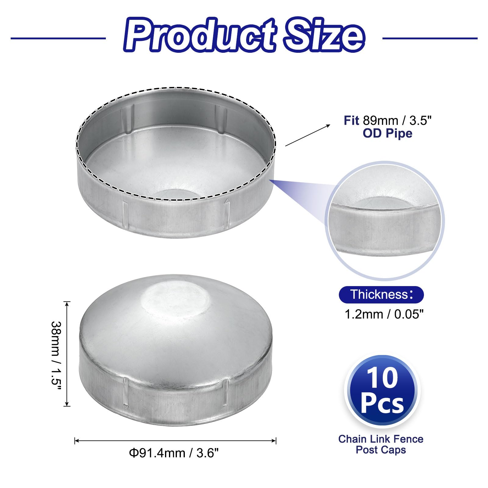 QUARKZMAN Cappuccio per Pali a Maglie 10 Pezzi 89 mm Zincato Cupola | Tappo Rotondo per Tubo di Recinzione a Catena Esterna