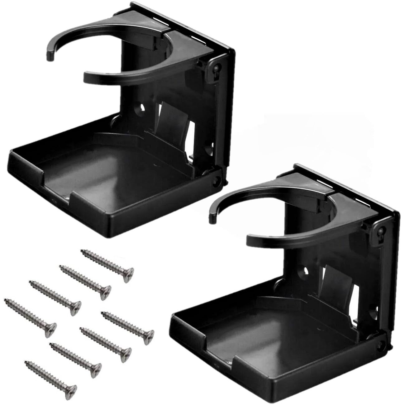 YSIL Adjustable Folding Drink Holder Cup Holder for Marine Boat Caravan Car Truck RV Van with Screw 2PCS Black