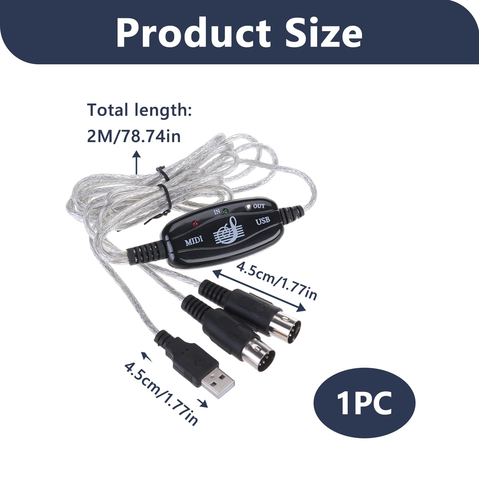Adaptateur de Câble USB MIDI, Adaptateur Interface MIDI DIN 5 Pins [IN/OUT] vers USB-C pour Claviers, Pianos, Synthétiseurs, Convertisseur pour PC, Ordinateurs Portables
