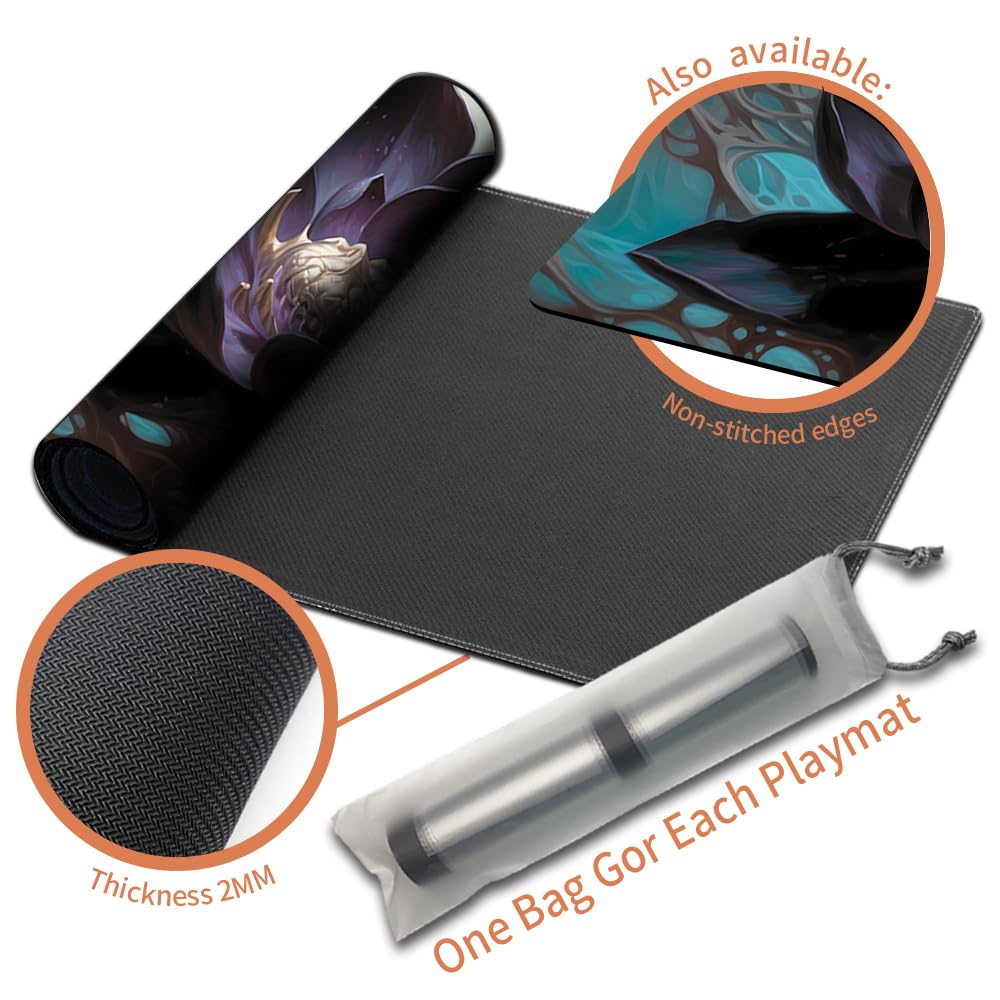 Alfombrilla de juego MTG + bolsa impermeable gratis, bordes cosidos, superficie de goma lisa, alfombrilla de juego MTG con zonas (un original ángel de vuelo alabastro) (loto negro, sin zona) - 5