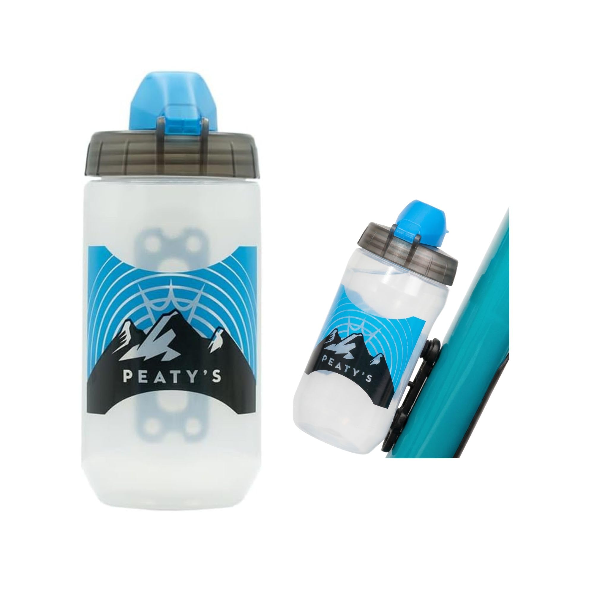 Peaty's x Fidlock Lockin Magnetic 450ml Small Bike Water Bottle Holder & Bottle Set, Premium Alternative To Cage, Twist & Release, MTB Accessories - Sunrise Clear โ image 1