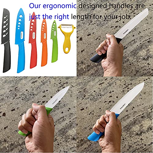 Ceramic Knife Set Ceramic Knives Set For Kitchen Ceramic Kitchen Knives Colored W Sheath 6" Bread Knife 6" Chef Knife 5" Utility Knife 4" Fruit Knife 3" Paring Knife 1 Peeler Colorful Rust Free Proof #TOP7