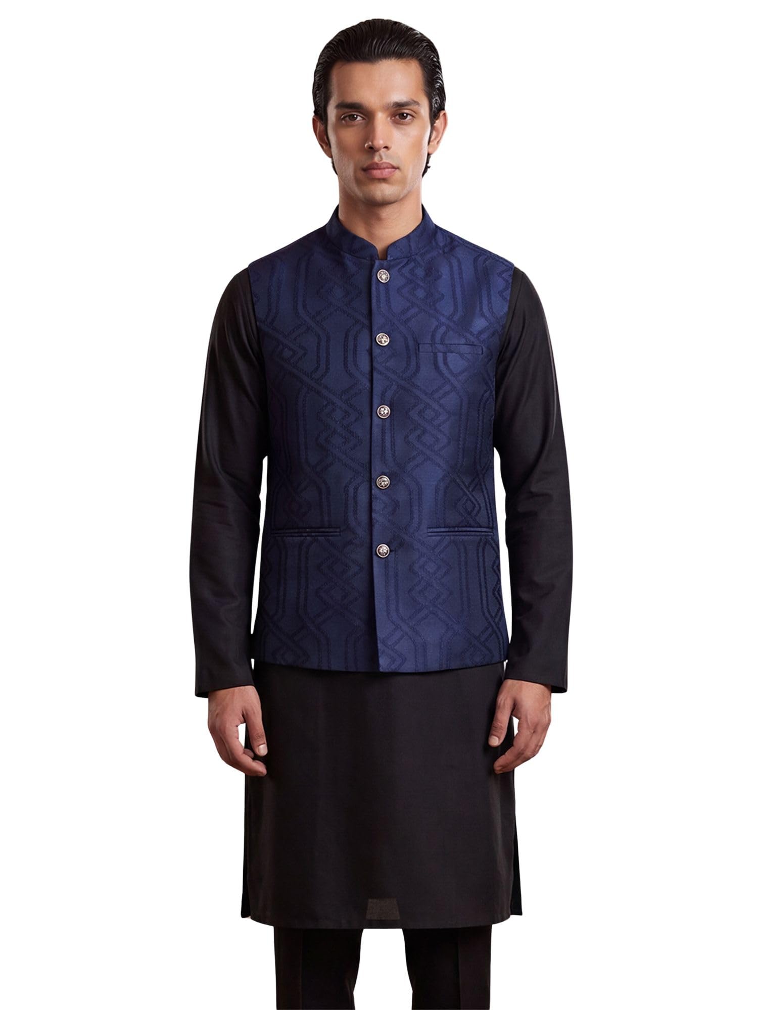 Men's Violet Polyester Woven Design Nehru Jacket (Koti) | Mandarin Collar | Traditional Ethnic Waistcoat for Men | Festive, Wedding, Party & Celebration Wear-picture-47