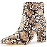 Allegra K Women's Snakeskin Print Boots Chunky High Heels Brown Snake Ankle Boots 8 M US