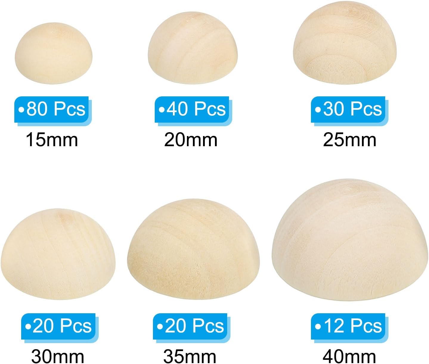 PATIKIL Half Wood Beads, 202 Pack Unfinished Natural Wooden Beads Round Split Wood Balls for Craft Art Ornaments Painting