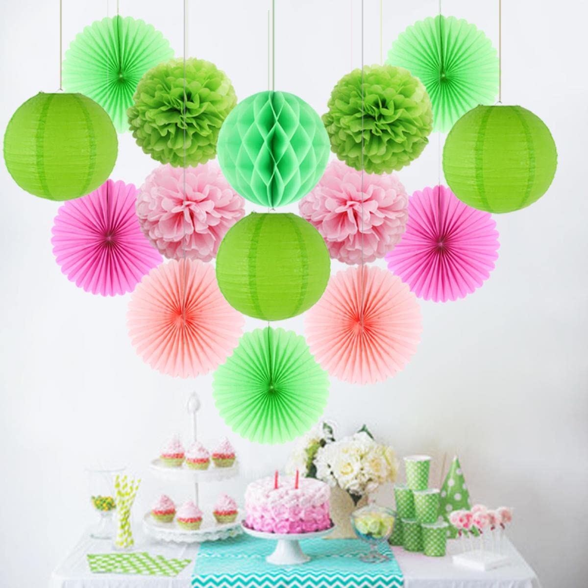 15 unids/lote linterna de papel colgante decorativa papel tisú abanico pompones flor nido de abeja bola fiesta de cumpleaños guardería decoraciones de bricolaje-C, 10 pulgadas (25 cm)