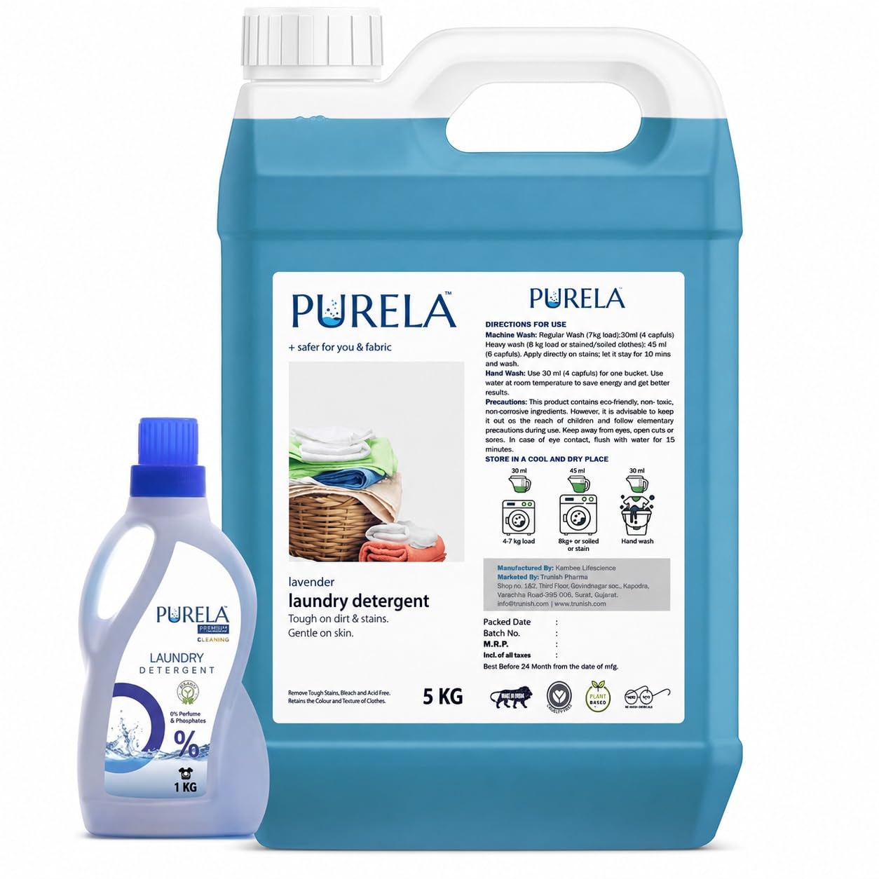 Purela Liquid Detergent for Top & Front Load Washing Machine, Tough Stain Removal, Hard Water, Sensitive Skin, Anti-Bacterial, 6kg, Low-Foam Freshness