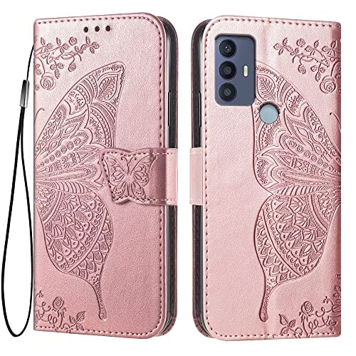 EASSGU Funda para TCL 305 / TCL 306 / TCL 30E / TCL 30 SE (6.52' Inches) Flip Folio Carcasa Magnética de Cuero para Teléfono con 3 Ranuras para Tarjetas 1 Wallet, Case - Oro Rosa