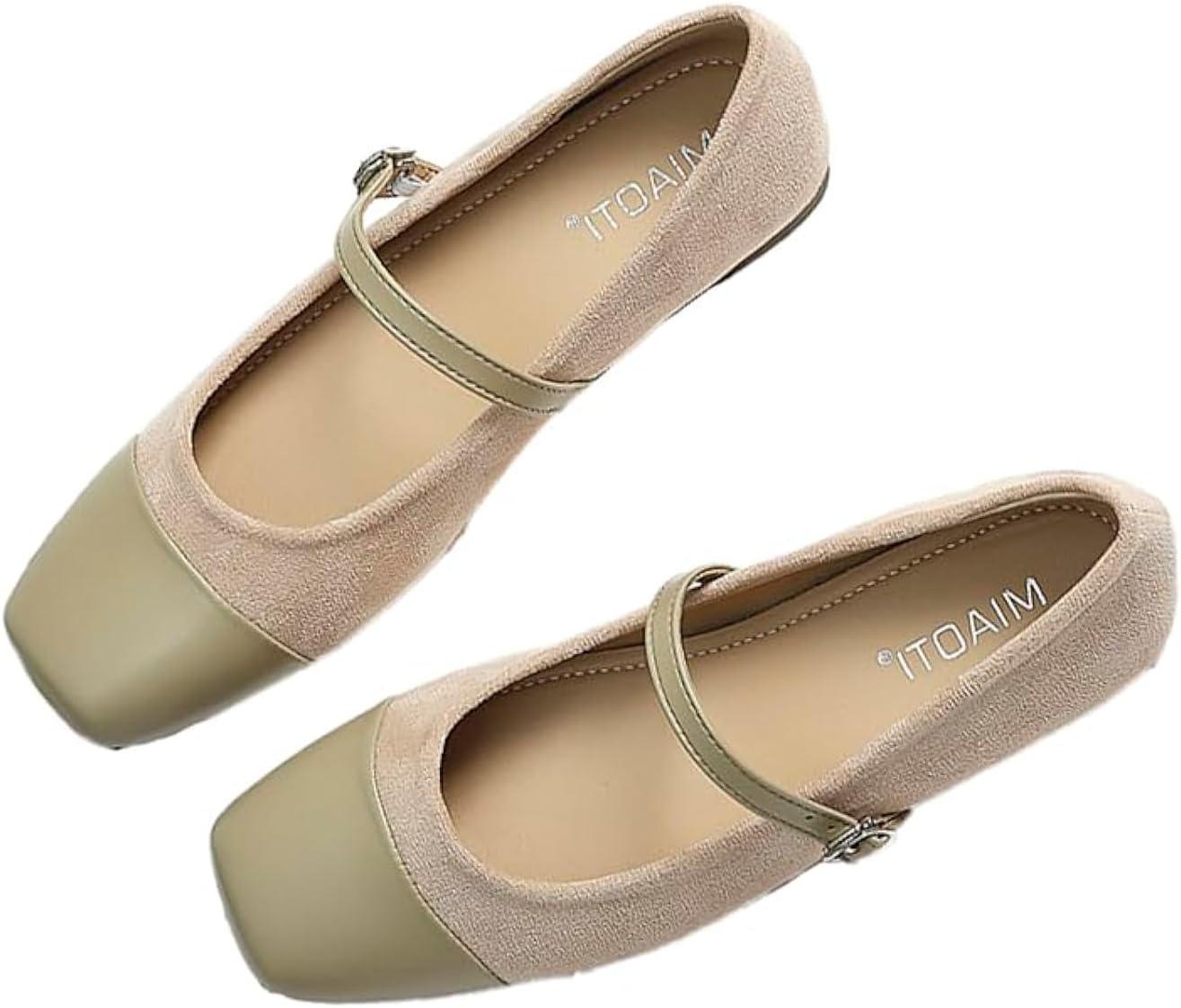 UZUJBAA Women’s Suede Mary Jane Flats Buckle Square Cap Toe Ballet Flats Classy Dressy Comfortable Slip on Flats Soft Work Casual Flat Shoes