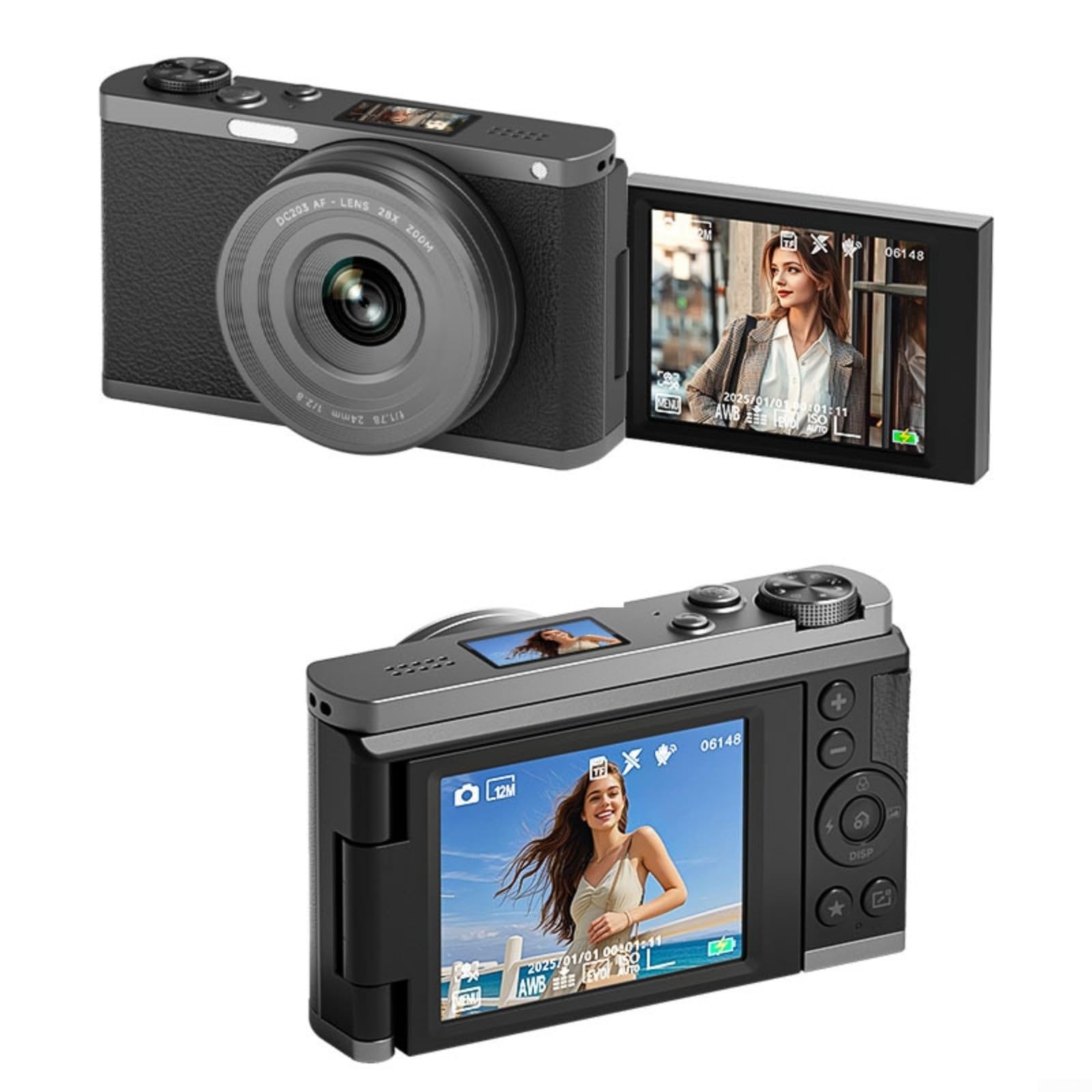 Fotocamera digitale 4K per Vlogger, 68 MP DSLR Style Video per videocamera con schermo flip a 180 gradi Zoom 28X Dual Autofocus Webcam Mode Kit (B)