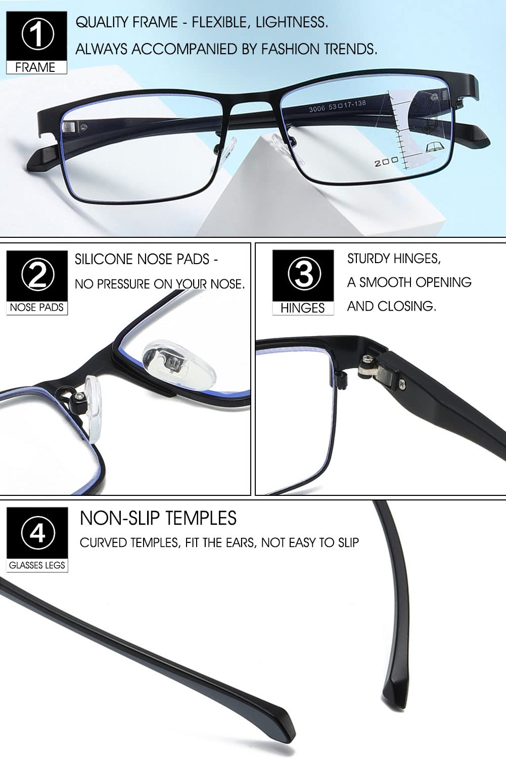 VEVESMUNDO Selbsttönende Lesebrille Sonnenlesebrille Getönt Metall Multifokale Lesehilfe Sehhilfe Blaulichtfilter Gleitsichtbrille mit Sonnenschutz für Damen Herren