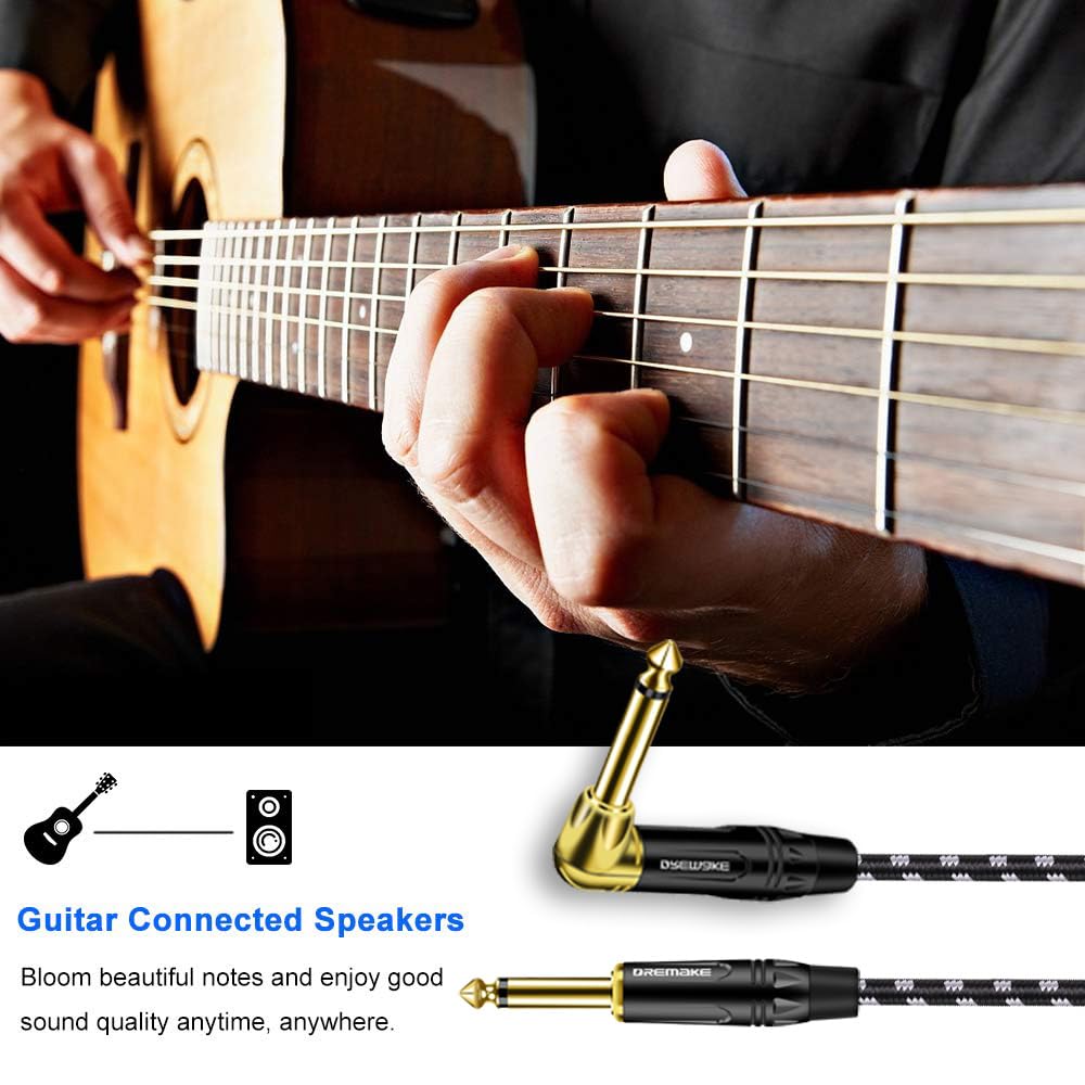 Gerade nach rechts Engel Patchkabel, schwarz/weißes Tweed Quarter Zoll Kabel 1/4 Zoll (6,3 mm) Gitarrenverstärker, 3 m Gitarrenkabel für Akustikgitarre, Keyboard