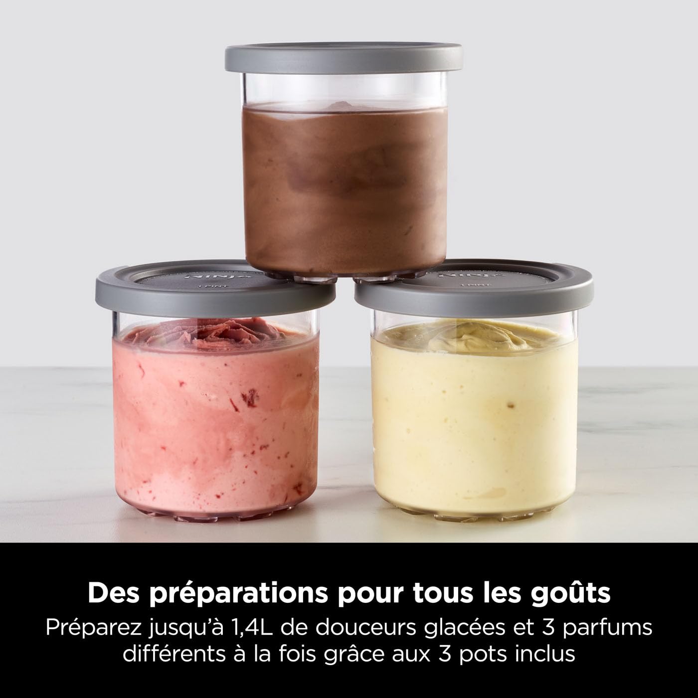 Ninja Creami Machine a glace et Sorbetière, 7 programmes, 3 pots avec couvercle, Livre de recette, Pièces Amovibles Lavables au Lave-Vaisselle, Noir/Cuivre NC300EUCP