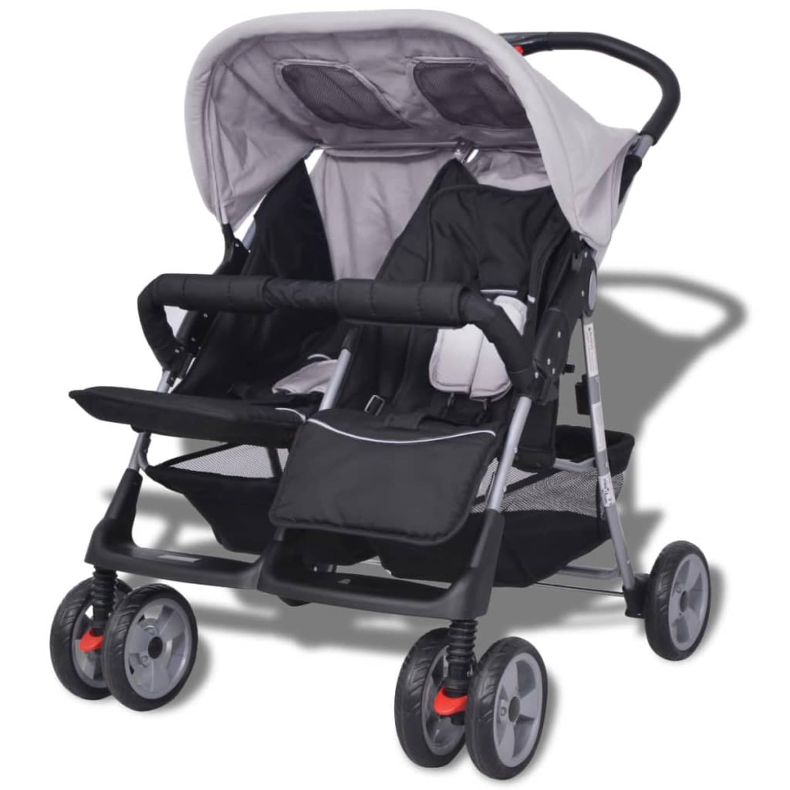 LAPOOH Passeggino Gemellare in Acciaio Grigio e Nero,Bebè e Bimbi,Trasporto Bebè,Passeggini(SPU:10110)